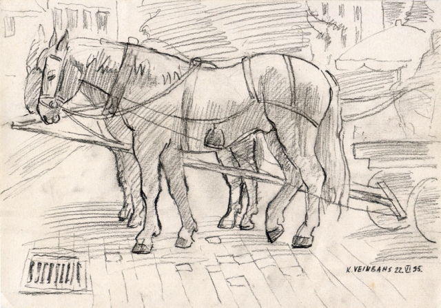 «Zirgi» A4, papīrs, ogles zīmulis, 2005.06