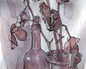«3 Vītušas Rozes» Papīrs, vīns, 2008. A3