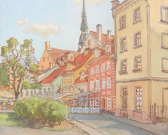 «Meistaru iela Rīgā» aud.eļļa,50*60cm,2018.VII